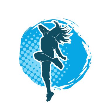 Hareketli bir kadın dansçının silueti. Dans eden zayıf bir kadının silueti..