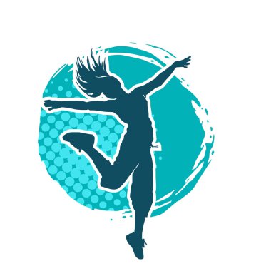 Hareketli bir kadın dansçının silueti. Dans eden zayıf bir kadının silueti..