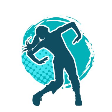 Hareketli bir kadın dansçının silueti. Dans eden zayıf bir kadının silueti..