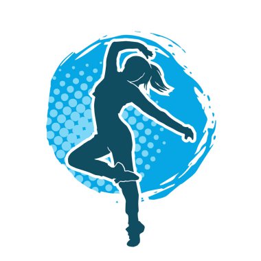 Hareketli bir kadın dansçının silueti. Dans eden zayıf bir kadının silueti..