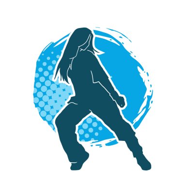 Hareketli bir kadın dansçının silueti. Dans eden zayıf bir kadının silueti..