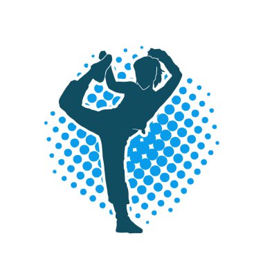 Hareketli bir kadın dansçının silueti. Dans eden zayıf bir kadının silueti..