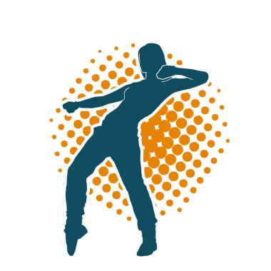 Hareketli bir kadın dansçının silueti. Dans eden zayıf bir kadının silueti..