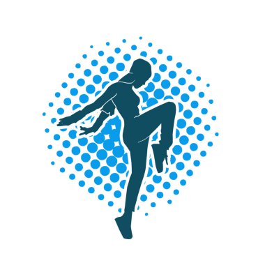 Hareketli bir kadın dansçının silueti. Dans eden zayıf bir kadının silueti..