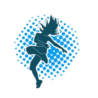 Hareketli bir kadın dansçının silueti. Dans eden zayıf bir kadının silueti..