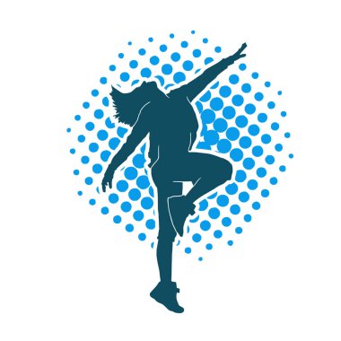 Hareketli bir kadın dansçının silueti. Dans eden zayıf bir kadının silueti..