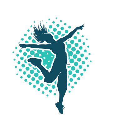 Hareketli bir kadın dansçının silueti. Dans eden zayıf bir kadının silueti..