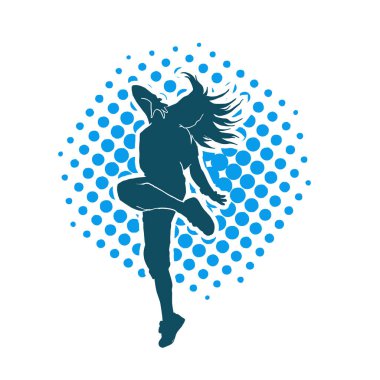 Hareketli bir kadın dansçının silueti. Dans eden zayıf bir kadının silueti..