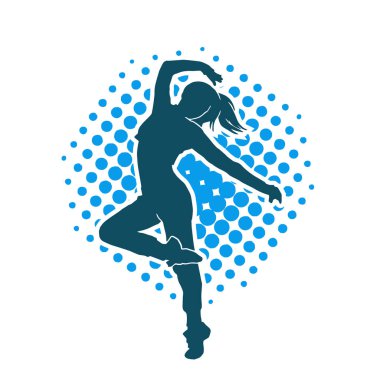 Hareketli bir kadın dansçının silueti. Dans eden zayıf bir kadının silueti..