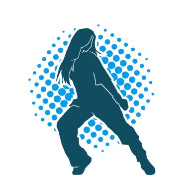 Hareketli bir kadın dansçının silueti. Dans eden zayıf bir kadının silueti..