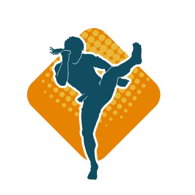 Hareketli erkek kickboksör atletinin silueti. Kickboks yapan bir adamın silueti..