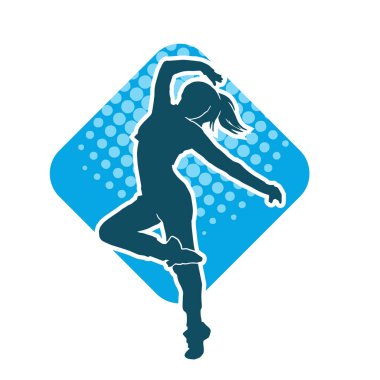 Hareketli bir kadın dansçının silueti. Dans eden zayıf bir kadının silueti..