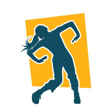 Hareketli bir kadın dansçının silueti. Dans eden zayıf bir kadının silueti..