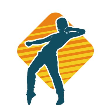 Hareketli bir kadın dansçının silueti. Dans eden zayıf bir kadının silueti..