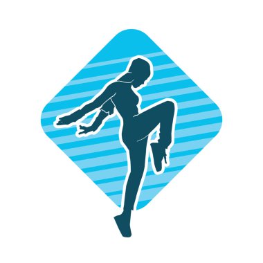 Hareketli bir kadın dansçının silueti. Dans eden zayıf bir kadının silueti..