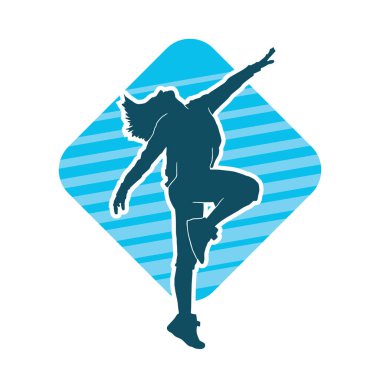 Hareketli bir kadın dansçının silueti. Dans eden zayıf bir kadının silueti..