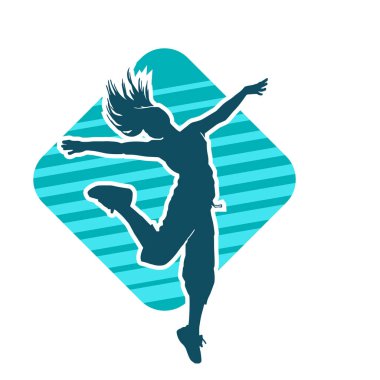 Hareketli bir kadın dansçının silueti. Dans eden zayıf bir kadının silueti..