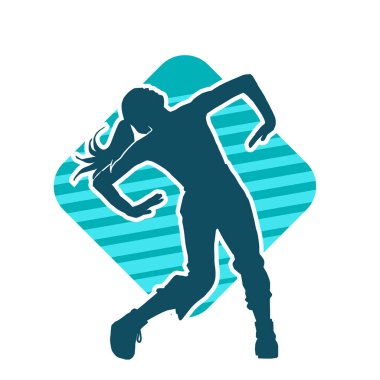 Hareketli bir kadın dansçının silueti. Dans eden zayıf bir kadının silueti..