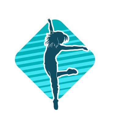 Hareketli bir kadın dansçının silueti. Dans eden zayıf bir kadının silueti..