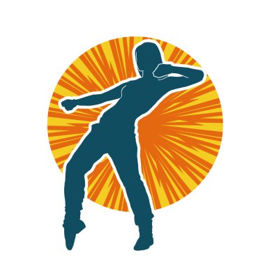 Hareketli bir kadın dansçının silueti. Dans eden zayıf bir kadının silueti..