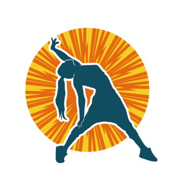 Hareketli bir kadın dansçının silueti. Dans eden zayıf bir kadının silueti..