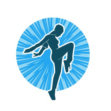 Hareketli bir kadın dansçının silueti. Dans eden zayıf bir kadının silueti..