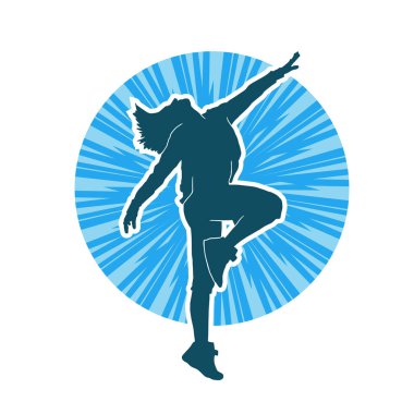 Hareketli bir kadın dansçının silueti. Dans eden zayıf bir kadının silueti..