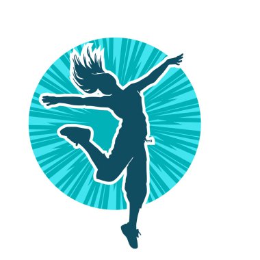 Hareketli bir kadın dansçının silueti. Dans eden zayıf bir kadının silueti..