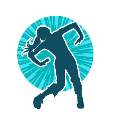 Hareketli bir kadın dansçının silueti. Dans eden zayıf bir kadının silueti..