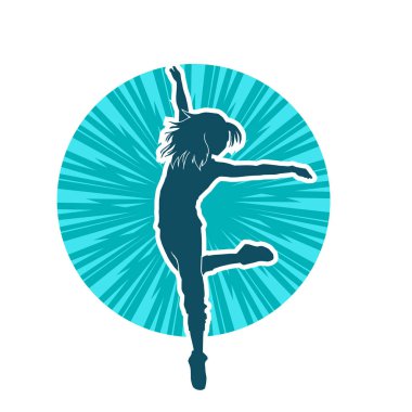 Hareketli bir kadın dansçının silueti. Dans eden zayıf bir kadının silueti..