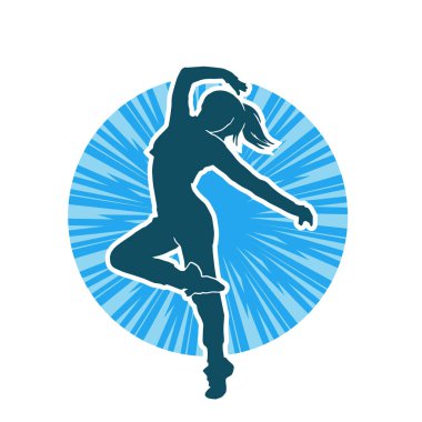 Hareketli bir kadın dansçının silueti. Dans eden zayıf bir kadının silueti..