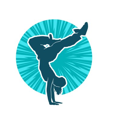 Poz veren kadın dansçının silueti. Dans eden bir kadının silueti..