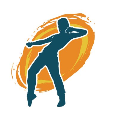 Hareketli bir kadın dansçının silueti. Dans eden zayıf bir kadının silueti..