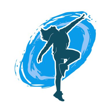 Hareketli bir kadın dansçının silueti. Dans eden zayıf bir kadının silueti..