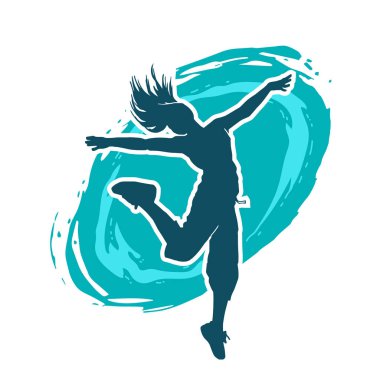 Hareketli bir kadın dansçının silueti. Dans eden zayıf bir kadının silueti..