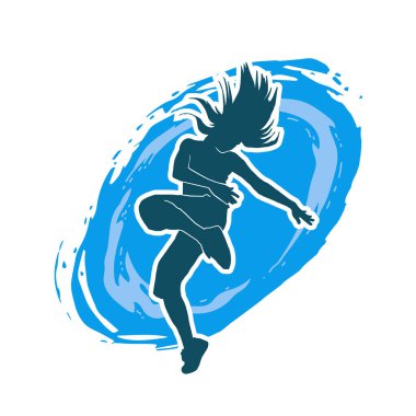 Hareketli bir kadın dansçının silueti. Dans eden zayıf bir kadının silueti..