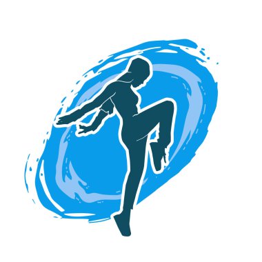 Hareketli bir kadın dansçının silueti. Dans eden zayıf bir kadının silueti..