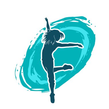 Hareketli bir kadın dansçının silueti. Dans eden zayıf bir kadının silueti..