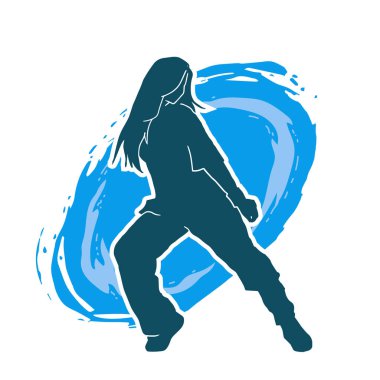 Hareketli bir kadın dansçının silueti. Dans eden zayıf bir kadının silueti..