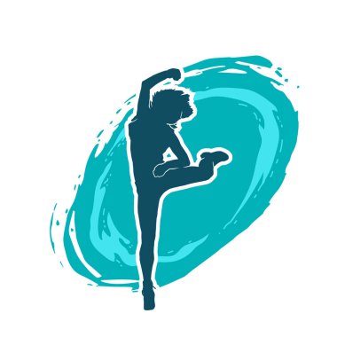 Hareketli bir kadın dansçının silueti. Dans eden zayıf bir kadının silueti..