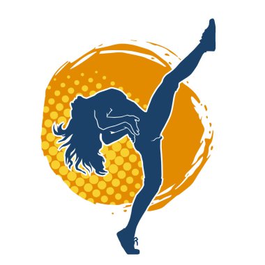 Hareketli bir kadın dansçının silueti. Dans eden zayıf bir kadının silueti..