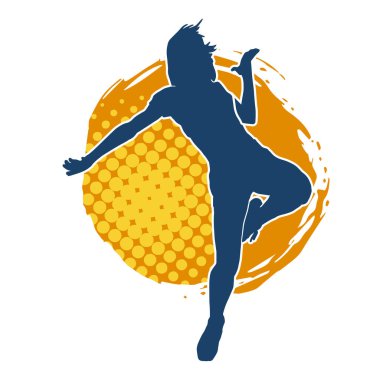 Hareketli bir kadın dansçının silueti. Dans eden zayıf bir kadının silueti..