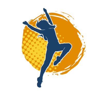 Hareketli bir kadın dansçının silueti. Dans eden zayıf bir kadının silueti..