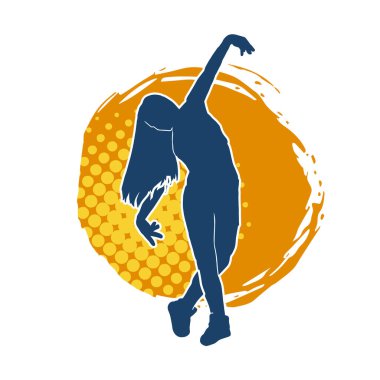 Hareketli bir kadın dansçının silueti. Dans eden zayıf bir kadının silueti..