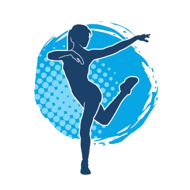 Hareketli bir kadın dansçının silueti. Dans eden zayıf bir kadının silueti..