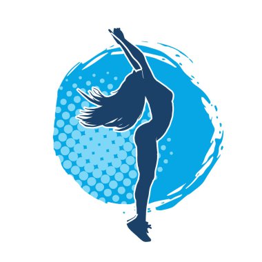 Hareketli bir kadın dansçının silueti. Dans eden zayıf bir kadının silueti..