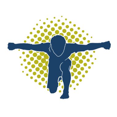 Hareketli erkek kickboksör atletinin silueti. Kickboks yapan bir adamın silueti..