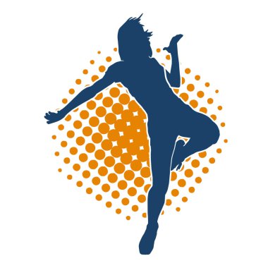 Hareketli bir kadın dansçının silueti. Dans eden zayıf bir kadının silueti..