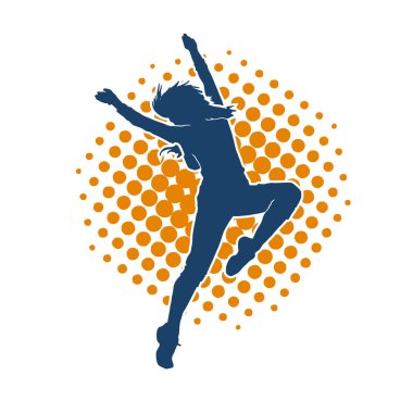 Hareketli bir kadın dansçının silueti. Dans eden zayıf bir kadının silueti..