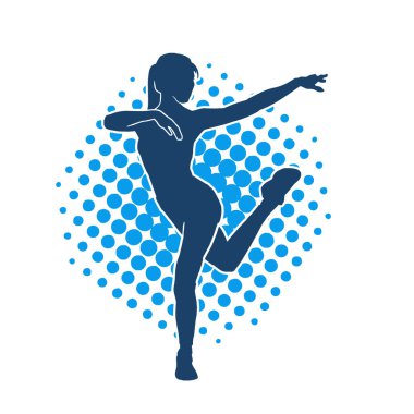 Hareketli bir kadın dansçının silueti. Dans eden zayıf bir kadının silueti..